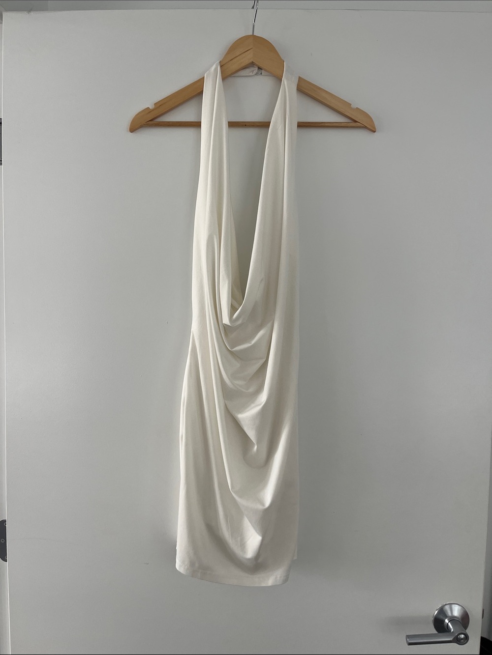 superdown Cream Draped Halter Mini Dress